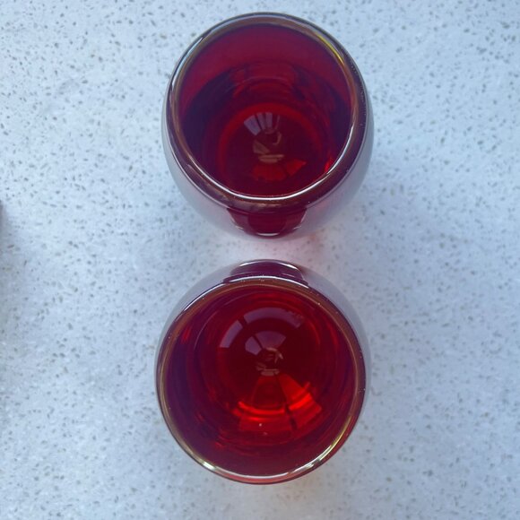 Set Of 2 Crate and Barrel Red Hand-Blown Glass Votive Candle Holders With Clear - Picture 2 of 9